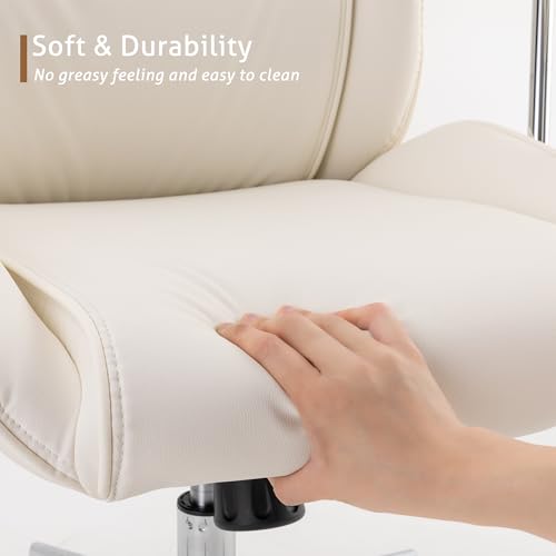 BOWTHY High Back Office Desk Chair,Ergonomic Reclining Office Chair,Modern Swivel Computer Chair,Conference Room Chairs,Cream White Leather Chair with Lumbar Support,330lbs