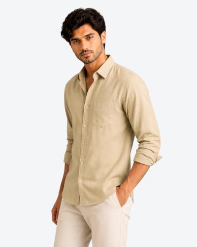 Image of Arvest Men's Solid Linen Casual Shirt | Regular Fit | Breathable | Full Sleeve