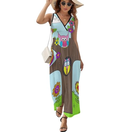 Robe maxi col V sans manches respirante pour la chaleur estivale