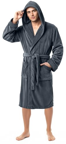 NY Threads Bata para hombre con capucha, ropa de dormir suave y acogedora, Gris Oscuro, XX-Grande