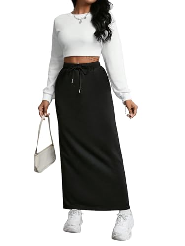 SOFIA'S CHOICE Women's Drawstring Midi Skirts High Elastic Waist Skirt4