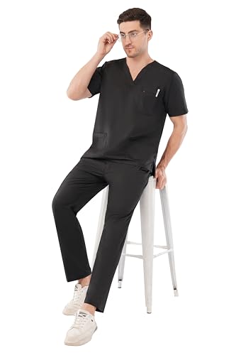 Image of PRAGATI TRENDS Unisex Scrub Suit Surgical V-Neck Top and Cargo Type Trouser (BLACK, 2XL)