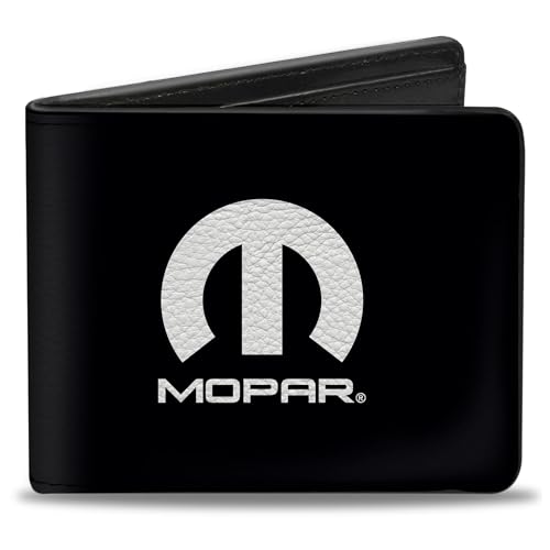 Buckle-Down Men's Standard Mopar Wallet, Bifold, Logo Black Silver Gradient, Vegan Leather, 4.0
