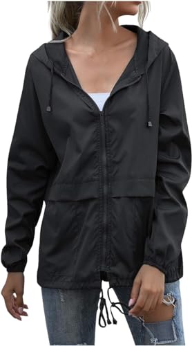 Hooded Rain Jacket For Women Spring Jackets Lightweight Windbreaker Running Jacket Outerwear With Pockets2