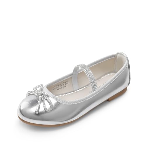 DREAM PAIRS Mädchen Mary Jane Flats Ballettschuhe Funkelnde Prinzessinnenschuhe Geeignet für Geburtstagsparty Hochzeit Auftritt Abschlussball,Size 31,Silber,SDFL2409K