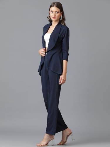 Image of KOTTY Women's Solid Relaxed Fit 3 /4 Sleeve Co-ord Blazer and Trouser Set.
