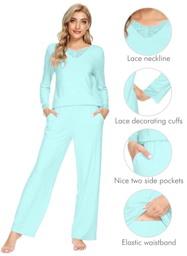 WiWi Viscose from Bamboo Pajamas Sets for Women Long Sleeve Sleepwear Soft V Neck Top with Pants Plus Size Pjs S-4X4