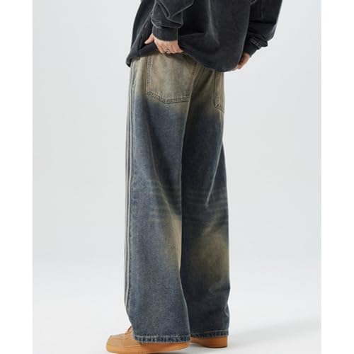 Men's Spring Vintage Wide Leg Denim Pants Side Striped Splicing Y2k Hip Hop Jeans3