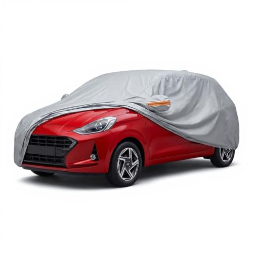 Image of myTVS 100% Waterproof Car Body Cover for Hyundai Grand i10 Nios - Custom-Fit, Double-Layer, UV & Dust Proof, Mirror Pockets & Elastic Clip Lock (CSK 3A)