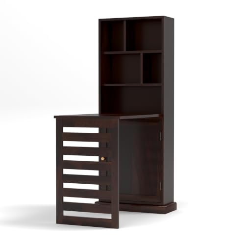 Image of Sheesham Wood Study Table with Bookshelf & Storage Cabinet | Space Saving Writing Desk for Home Office & Study Room (Walnut Finish)