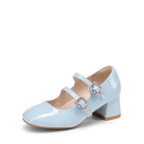 DREAM PAIRS Girls Dress Shoes Mary Jane Double Straps High Heel Easter Wedding Party Church Princess Communion Pumps for Little/Big Kids 1 Little Kid Light Blue