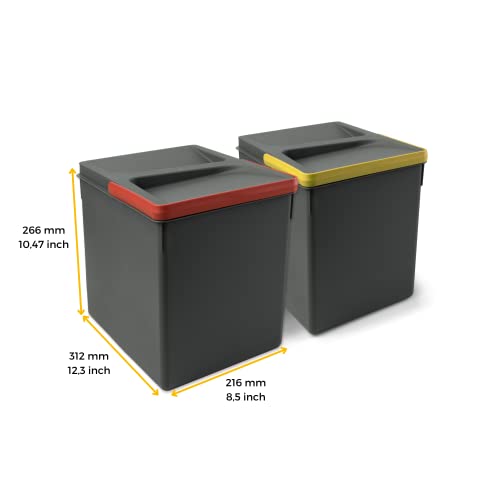 Poubelles de recyclage de cuisine 2x15L base de tiroir découpable anthracite Emuca