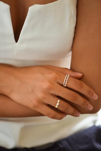 BLOSSOM & HUE Pearl & Cubic Zirconia Stacking Rings | Set of 3 | Mini Pearl Crystal Stacking Ring Bundle | Half Eternity Stackable Minimalist Delicate Dainty Bridal3