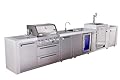 Mont Alpi Premium 4-Burner 193" Deluxe Stainless Steel Island Modular Outdoor Kitchen Island BBQ Gas Grill with Infrared Side Burner + Beverage Center Faucet & Sink + Refrigerator + Kegerator + Cover