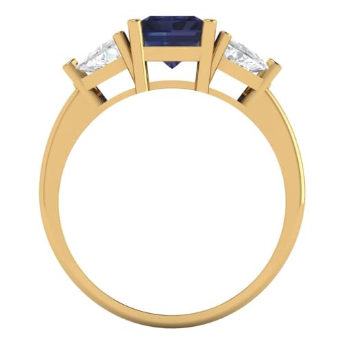 2.82 tcw Emerald Cut Engagement Ring for Women, 14K Solid Gold, Yellow Gold, Three-Stone Simulated Blue Sapphire Bridal Anniversary Promise Ring4