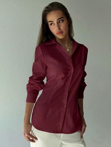 Image of OOMPH! Women Solid Cotton Shirt with Back Tie-Up Detail | Corset Style | Cinched Waist Shirt | Cotton Formal Shirt
