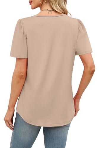 Image of Womens Tops Dressy Casual Blouses Short Sleeve Shirts Plus Size Fashion Clothing Spring Summer Outfits Button Pleated Front