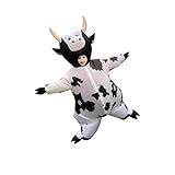 [DAIFUQIHUA] 牛 コスプレ 着ぐるみセット コスチューム 牛姿 膨張式 空気充填 インフレータブル式 耐久 防水 軽量 送風機・キ ーホルダー付き 男女兼用 大人用 コスプレ 仮装 パーティー イベント 文化祭 学園祭 L サイズ(ブラック/ホワイト)
