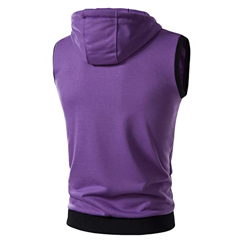 Hoodies For Men Men's Zip Up Workout Tank Tops Hooded Fitness Muscle T Shirt Sleeveless Hoodies With Zipper Pockets Purple #TOP1