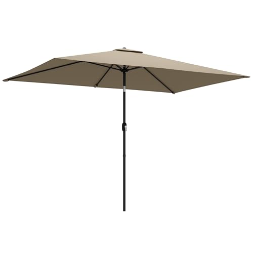 Outsunny Sombrilla de jardín de 3 x 2 m, sombrilla con manivela, función de inclinación, toldo de poliéster, sombrilla de mesa al aire libre para patio, jardín, caqui