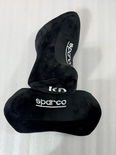 Image of AUTO MT 2PC Sparco Neckrest Pillow Universal Comfortable Head-Rest Neck-Rest Pillow Adjustable Pillow Cervical Universal (2PC Black Big Neck Rest PILOWW)