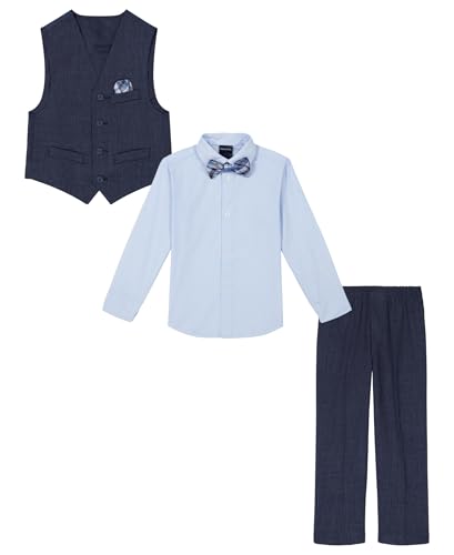 Image of Nautica Boys' 4-piece Formal Suit Set with Vest, Pants, Collared Dress Shirt, and Tie
