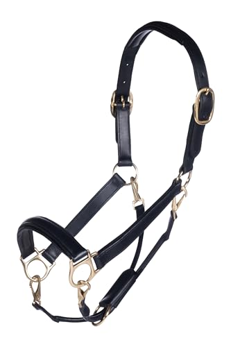 Cabestro de cuero Warz Pony HKM Gold para ponis de doma