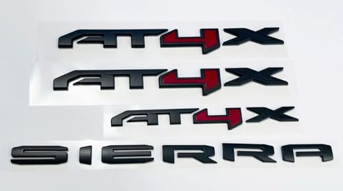 Image of Doors Rear Emblem Badge Nameplate Replacement for 2023-2024 AT4X Sierra 4PCS (Matte Black Red)