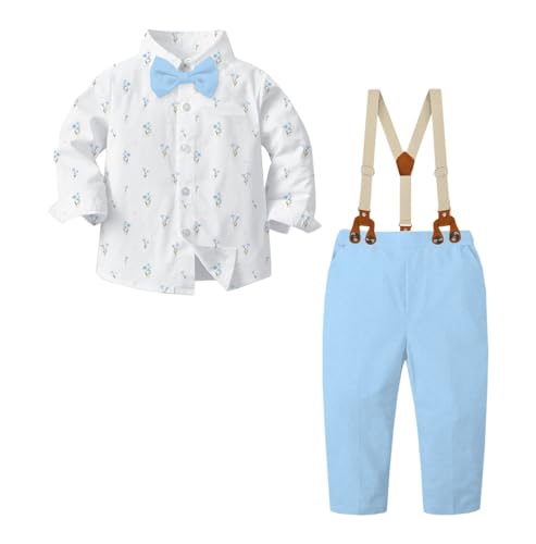 Image of SANGTREE Baby Suits for Boys Gentleman Wedding Outfits Long Sleeve Dress Shirt Suspender Pants Bowtie Boy Clothes Set, 1-6T