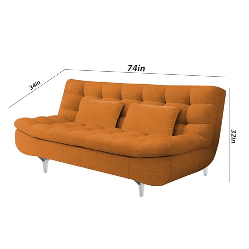 Image of Casaliving Danny Sofa Cum Bed for Living Room Premium Fabric Sofa New 3 Seater Sofa Cum Bed Velvet Fabric with 2 Cushions and Suitable for All Indoor (ORANGE1)