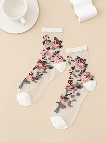 Verdusa Women's 2 Pairs Floral Mesh Sheer Socks Floral Black And White One-Size #TOP4