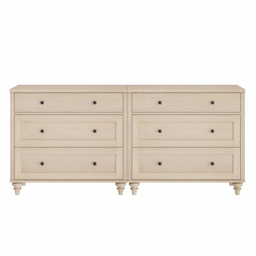 Image of WAMPAT Kids Dresser with 6 Drawers, Baby Dressers with Wide Chest of Drawers, Mid Century Modern Wooden Closet Storage Organizer, Large Wood Dressers for Bedroom, Nursery, Hallway, Beige, 68 inch