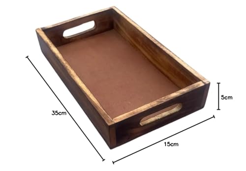 Image of Wooden Rectangular Serving Tray For Decoration And Dining Table, Food, Coffee And Tea|Tray With Handle For Home & Kitchen, Dinning Table Accessories|Multipurpose Use 12 X 6 X 2 Inch