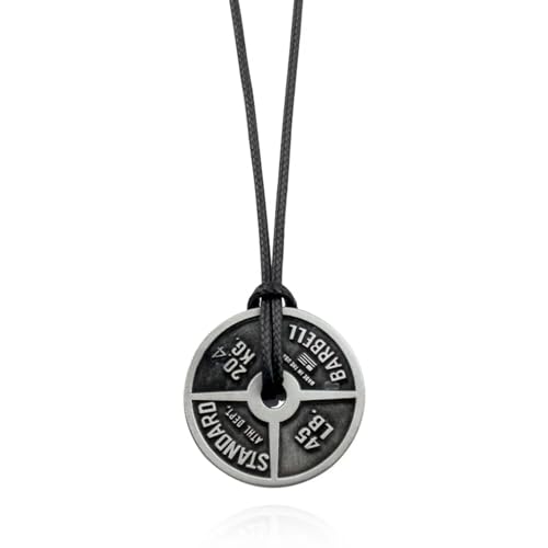 Collier pour homme avec pendentif haltère et plaque de musculation