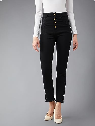 Image of Dolce Crudo Women's Black Skinny Fit Relaxed High Rise Regular Length Denim Stretchable Jeans
