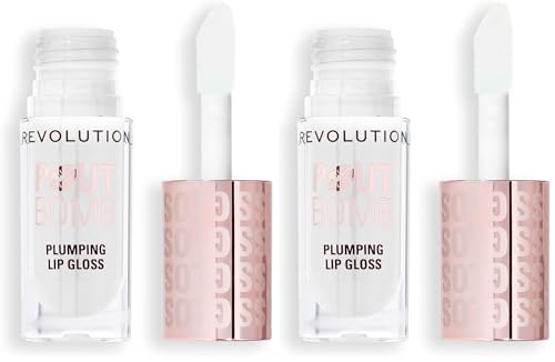 Image of Revolution, Pout Bomb Plumping Lip Gloss, High Shine, Rich Glossy Pigment, Infused with Vitamin E, Glaze Clear, 0.15 fl oz (Pack of 2)