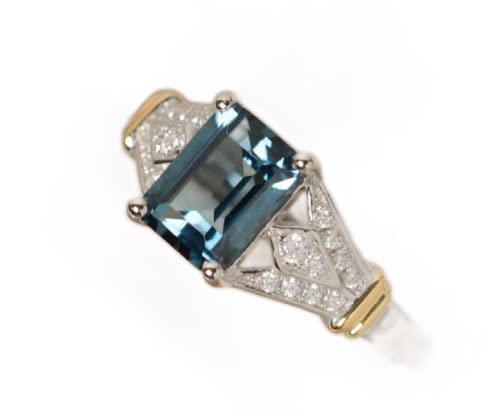 Fashion Ring Elegant Women 925 Sterling Silver Vintage Ring Women Aquamarine Gemstone White Gold Filled Wedding Bridal Band Ring Anniversary Statement Eternity Ring for Women