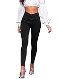 AIMILIA Crossover Jeggings for Women Tummy Control High Waist Pull On Stretchy Jeans Denim Leggings with Pockets Slimming Black