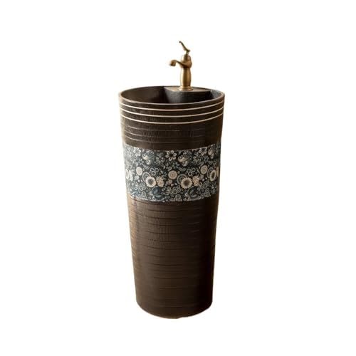 Piédestal peu encombrant Lavabo sur pied rétro avec robinet et kit de vidange, lavabo salle bain en céramique for balcon