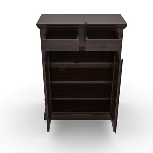 Image of VK Furniture Solid Sheesham Wood Shoe Rack with Drawers & Cabinet | Wooden Shoe Organizer for Hallway, Living Room & Entryway Handmade Shoe Storage (Walnut Finish)