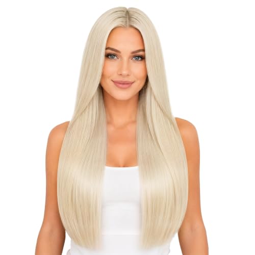 Image of Moresoo Invisible Tape Extensions Human Hair, Platinum Blonde, 16 Inch 40g
