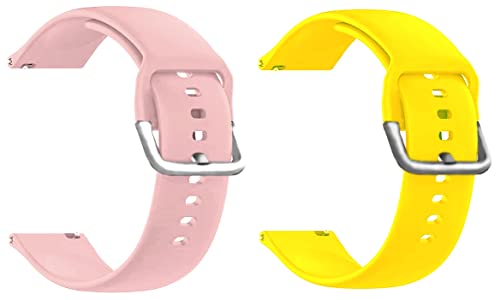 ZOVC 20MM Metal Buckle Soft Silicone For Smart watch (CHECK LIST)(20MM, PINK/YELLOW)