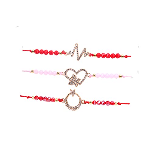 Image of 3Pcs /Set Evil Eye Bracelets Blue Eye Jewelry Amulet Pink Protection Bracelet Good Luck Moon Adjustable String Bracelet-B Style