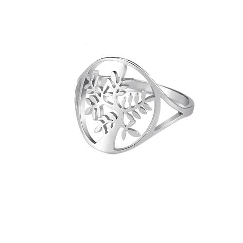Bagues en acier inoxydable avec arbre de vie ciselé pour un bijou de mariage durable