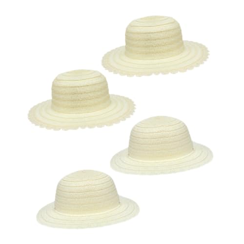 Operitacx 4pcs Boys and Girls Straw Hat Blank Cap for Boys Girls Diy Craft Sun Protection Beach Hat