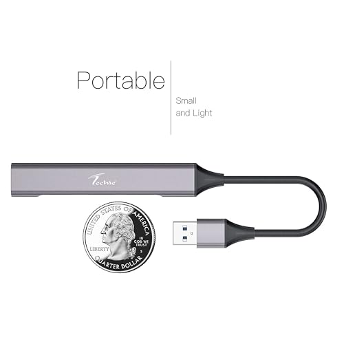 Image of Techie Type-C 4-Port Hub with 1x USB 3.0 5Gbps and 3x USB 2.0 Ports Aluminum Alloy for Laptops, Desktops, MacBook, iPad Pro, Windows and Tablets (Silver)