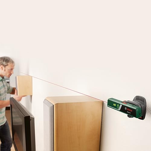 Bosch laser spirit level EasyLevel with wall mount (laser line for flexible alignment on walls and laser point for easy height transfer, in E-Commerce cardboard box)