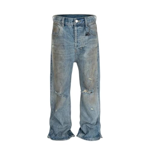Men Washed Hole Blue Baggy Jeans Vintage Loose Denim Trousers Casual Cargo Pants2