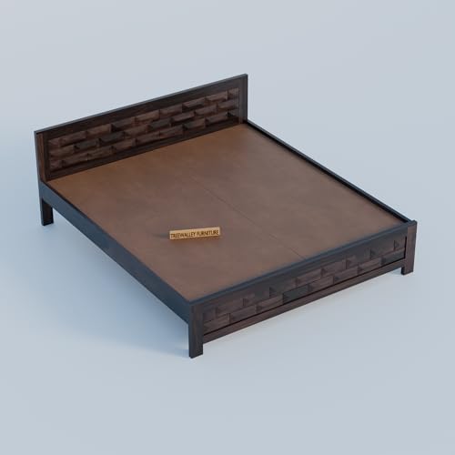 Image of TreeWalley Solid Sheesham Wood Queen Size Bed Without Storage | Double Bed Cot for Bedroom | Palang Double Bed for Home | Wooden Double cot for Living Room | Rosewood, Walnut Finish