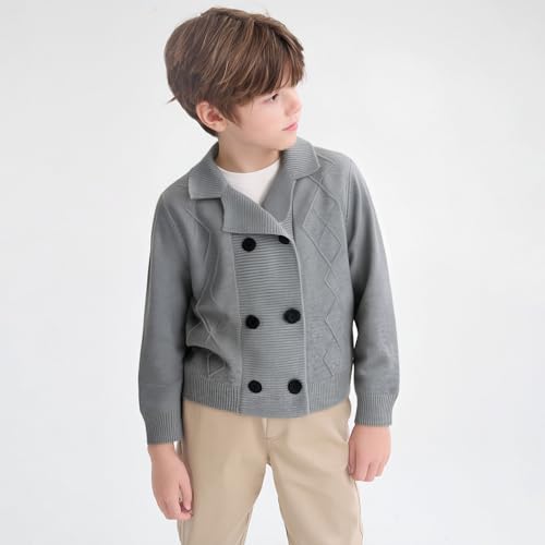 Danny D Boys & Girls' Knitted Peacoat Solid Double Button-Up Knitted Cardigan Kids Long Sleeves Knitwear Coat4